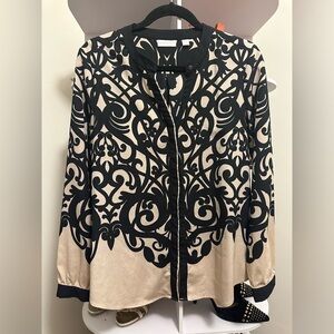 New York & Company Black and Cream Blouse
